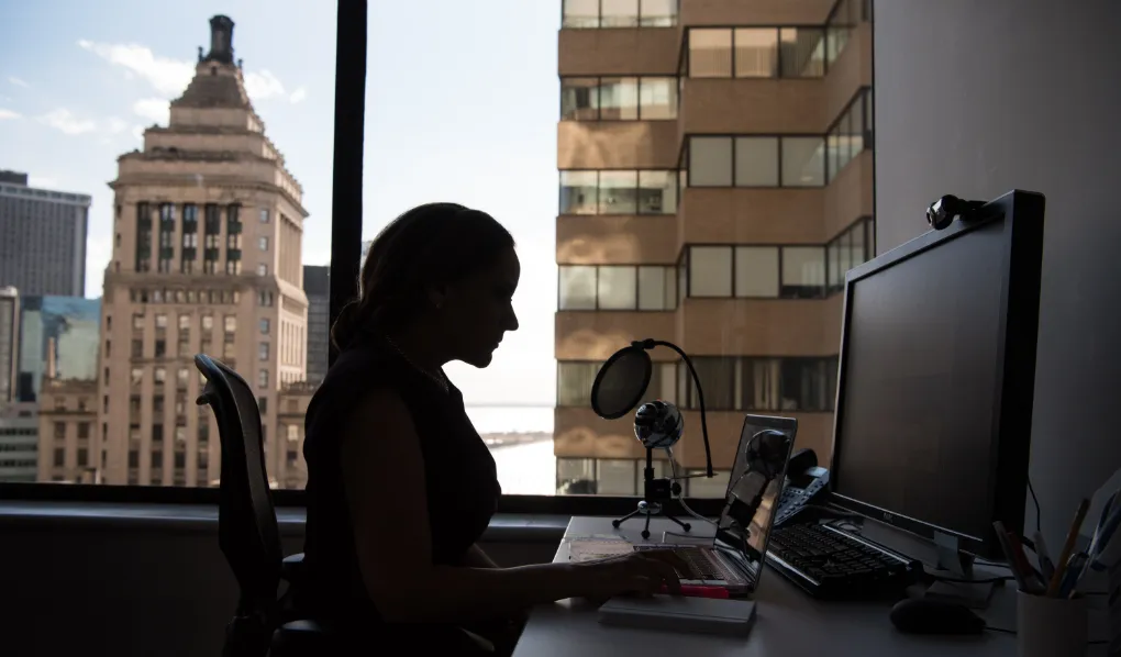 Criminal Justice and Criminology student, Christina in her office